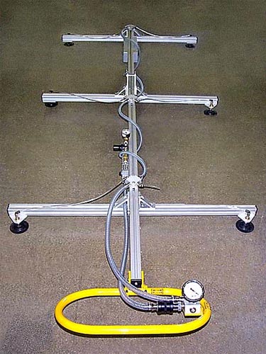 ANVER Custom Six Pad Air Powered Vacuum Lifter with Special Extruded Aluminum Frame for Lifting Metal Sheet 8 ft x 5 ft (2.4 m x 1.5 m) weighing up to 250 lb (113 kg)